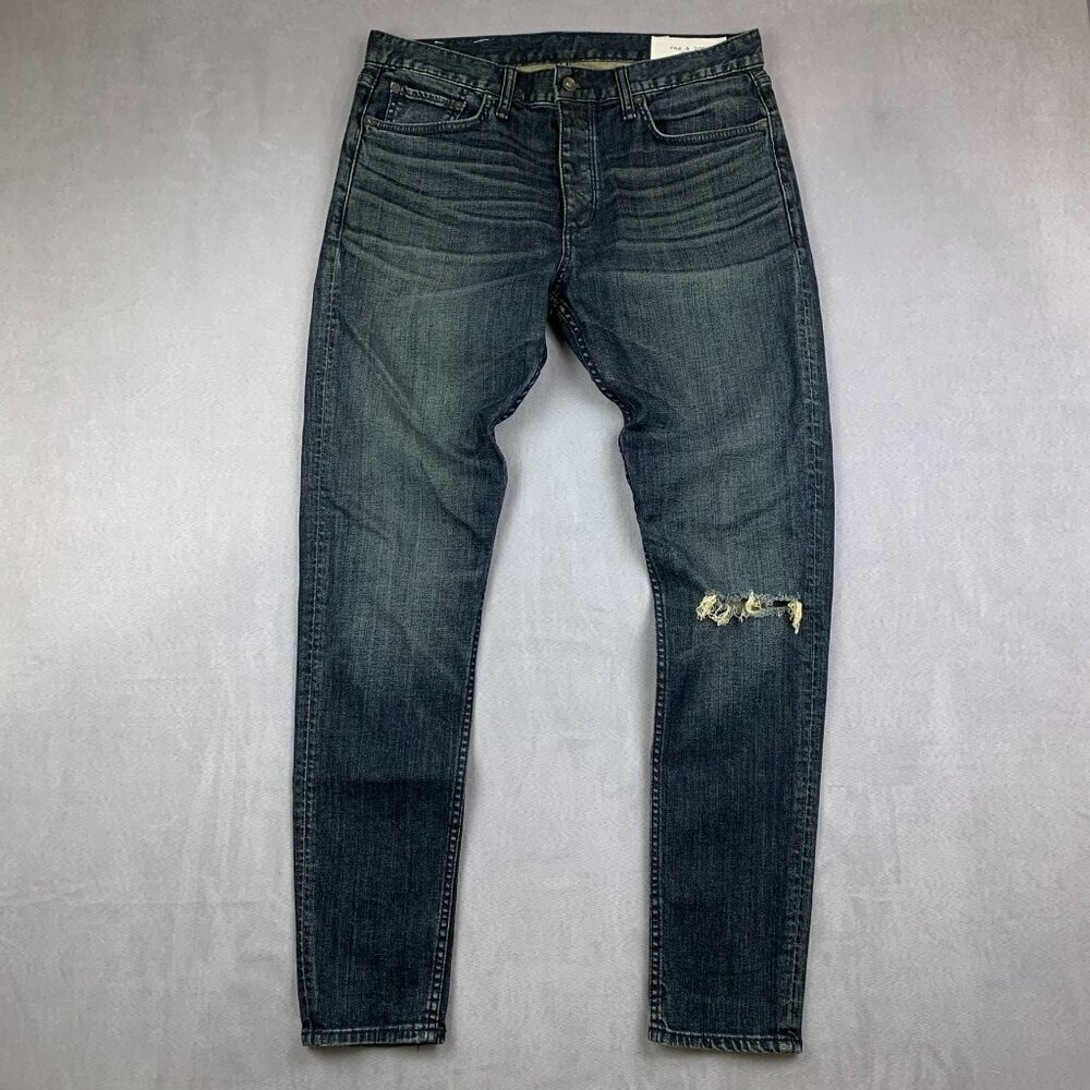 Rag & Bone Mens Pants 33 Blue Distressed Jeans Fit 1 Skinny Button Fly 33x32